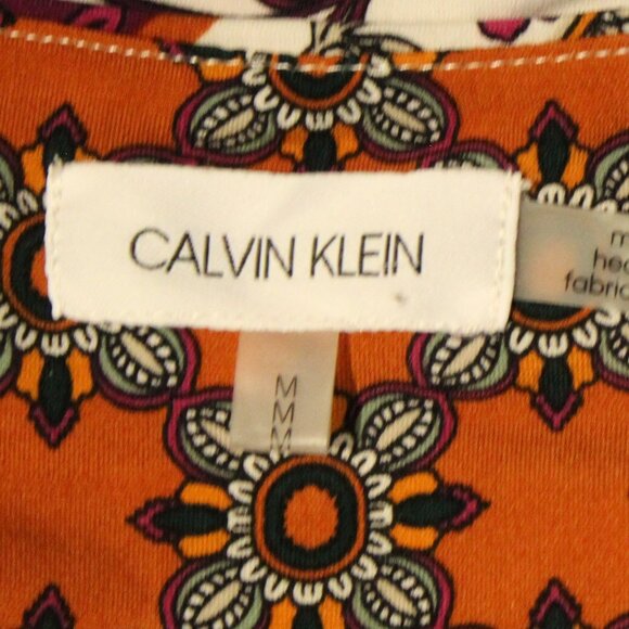 Calvin Klein Women's M Multi-Color Printed Knit Top Embellished Keyhole Neck - Picture 5 of 9